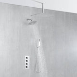 Chrome Ceiling 12 Inch or 16 inch Rainfall Shower Head Wall Mount 6 Inch Regular High Water Pressure Shower Head 3 Way Thermostatic Shower Faucet Each Function Work All Together And Separately