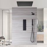 Matte black 20 inch mist rainfall LED shower head system 4 way thermostatic shower faucet with wall mount 6 inch high water pressure regular shower head