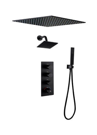 Matte black Ceiling mount 20 inch or 24 inch rain head 3 way thermostatic shower with regular shower head