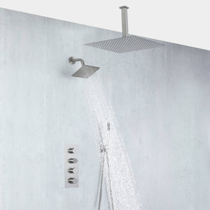 
                  
                    Brushed nickel Ceiling 12 Inch or 16 inch Rainfall Shower Head Wall Mount 6 Inch Regular High Water Pressure Shower Head 3 Way Thermostatic Shower Faucet Each Function Work All Together And Separately
                  
                