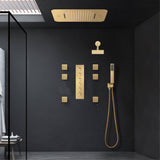 Brushed Gold Music LED Flushed in 23 X 15 inch or 20 x 20 inch shower head 5 way thermostatic shower system with regular head and body sprayers