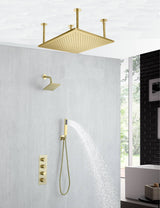 20 inch ceiling mount Brushed gold 3 way thermostatic shower faucet with high pressure 6 '' head and handle sprayer