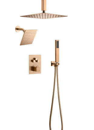 Rose Gold wall mount 6inch regular high water pressure shower head ceiling mount 12 inch rainfall shower head 3 way thermostatic shower system