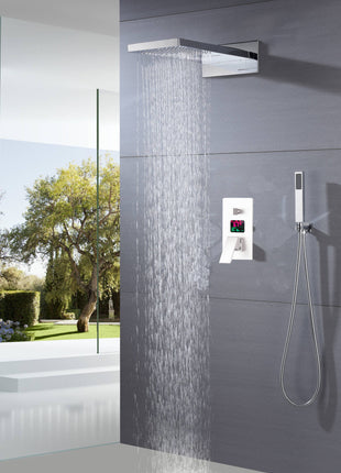 Chrome 3 way digital display valve 22'' Thermostatic Shower sytems rainfall and waterfall