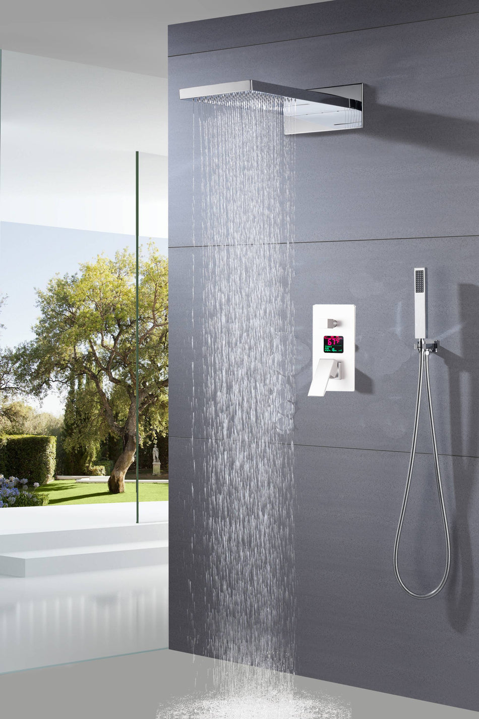 Chrome 3 way digital display valve 22'' Thermostatic Shower sytems rainfall and waterfall