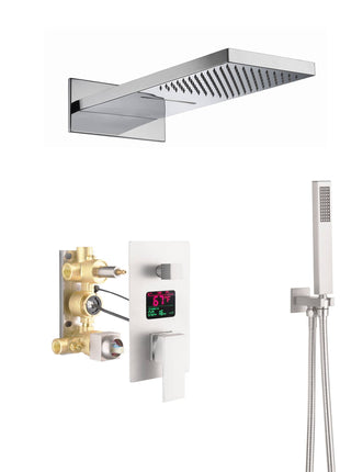 Chrome 3 way digital display valve 22'' Thermostatic Shower sytems rainfall and waterfall