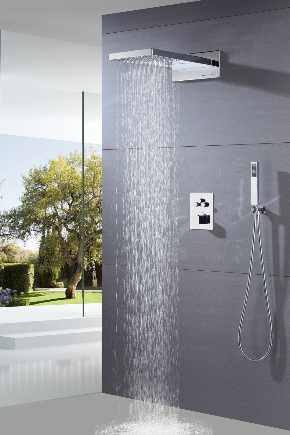 22'' Chrome 3 way thermostatic valve Rain &  Waterfall Shower Faucet