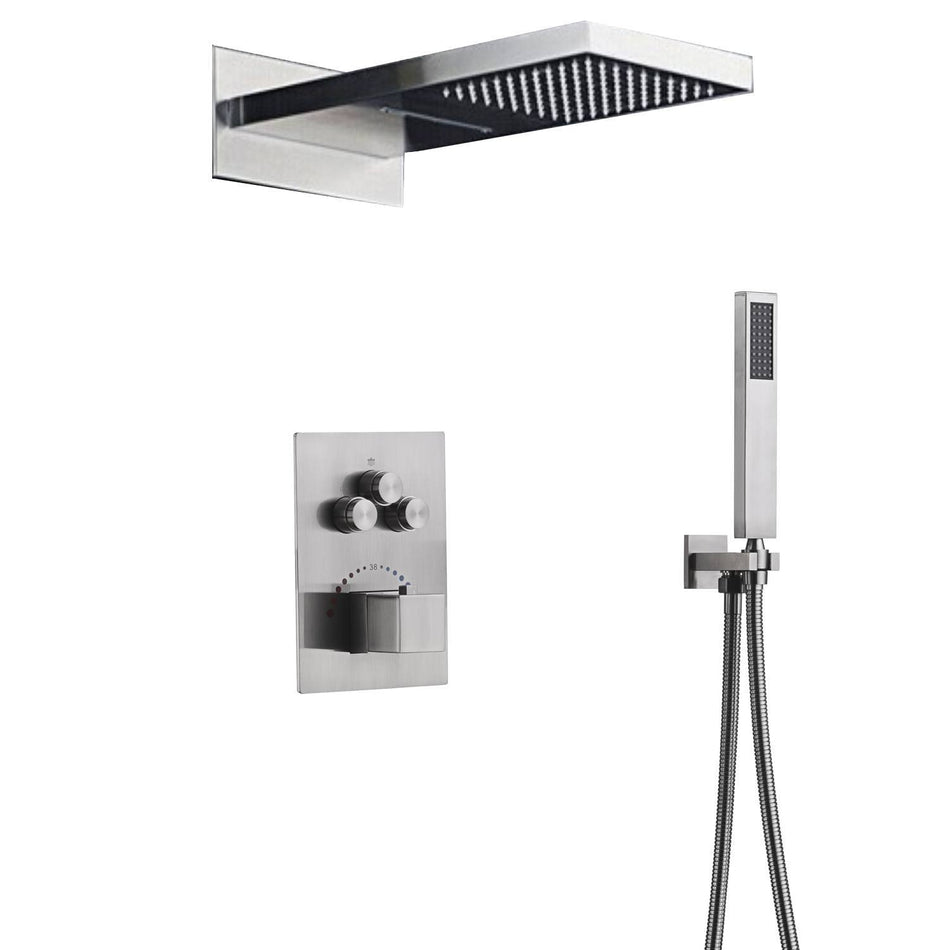 22'' Brushed nickel 3 way Thermostatic display valve Rain & Waterfall Shower Faucet