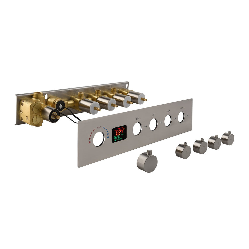 20'' ceiling mounted LED Brushed Nickel 4 way Digital thermostatic valve that each function run at the same time and separately