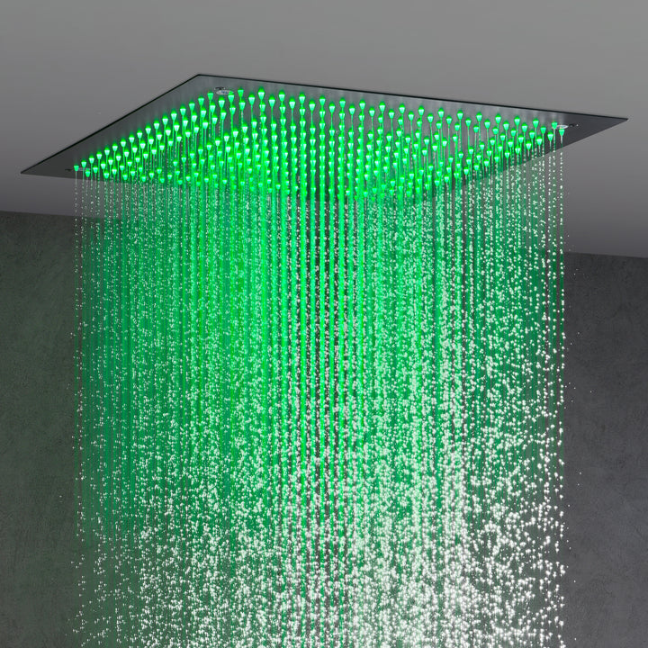 Matte black 20 inch flushed mount rainfall waterfall 64 LED light shower head