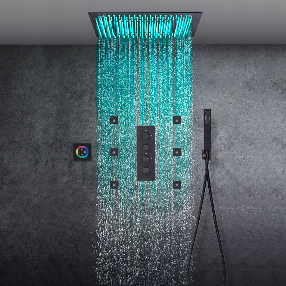64 LED colors 20 inch Matte Black flushed on rainfall shower systems 3 ...