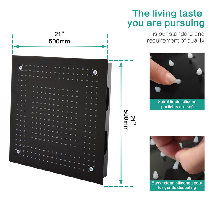 Matte black 20 inch flushed mount rainfall waterfall 64 LED light shower head