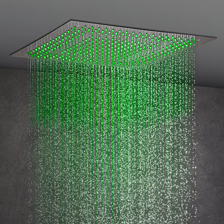 Brushed nickel 20 inch flushed mount rainfall waterfall 64 LED light shower head