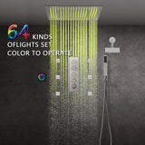 Brushed nickel  64 LED colors 20 inch flushed on rainfall shower systems 4 way digital display thermostatic valve with regular head and 6 body jets and touch panel