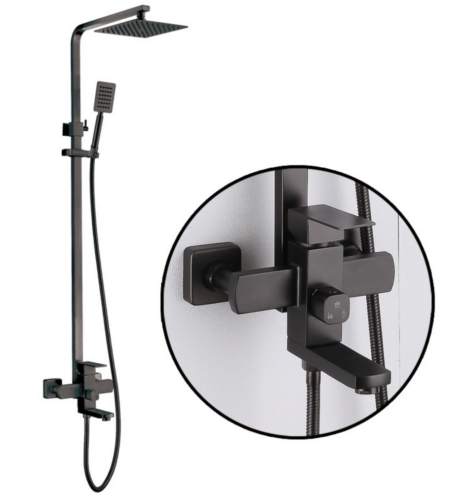 Matt Black Rain Shower Faucet Wall Mounted Bathtub Shower Hand Shower Mixer
