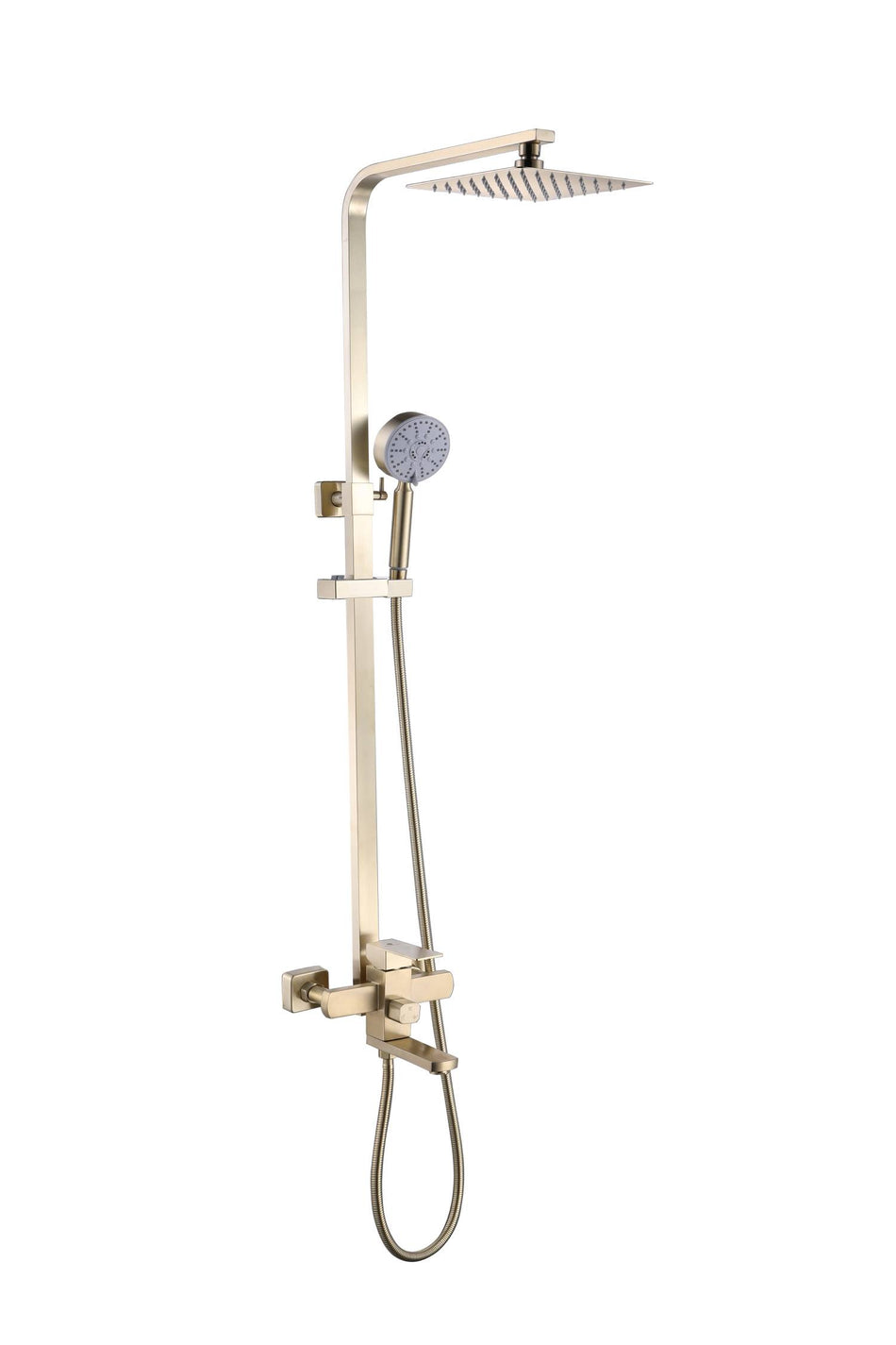 Brushed Gold wall mounted exposed  handle shower set with tub spout and handle shower