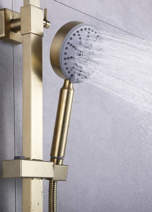 Brushed Gold wall mounted exposed  handle shower set with tub spout and handle shower