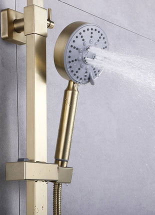 Brushed Gold wall mounted exposed  handle shower set with tub spout and handle shower