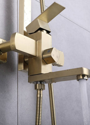 Brushed Gold wall mounted exposed  handle shower set with tub spout and handle shower