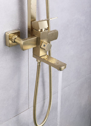 Brushed Gold wall mounted exposed  handle shower set with tub spout and handle shower