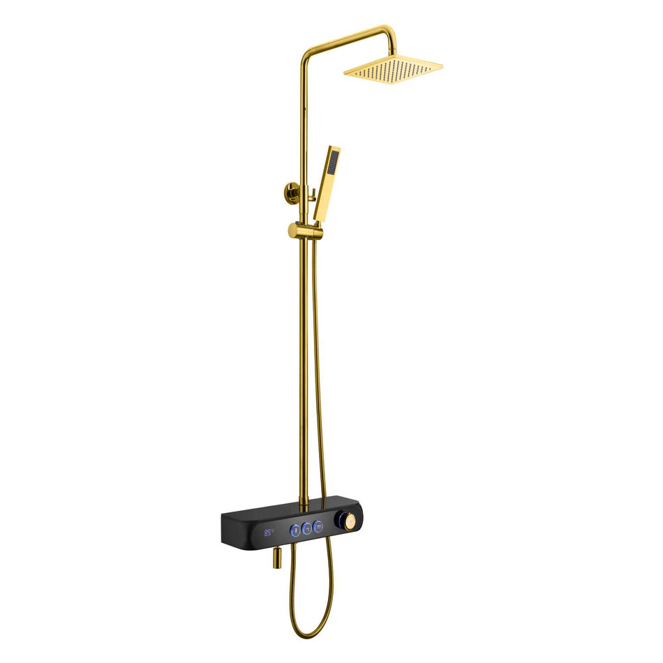 3 functions Thermostatic Digital display Gold exposed handle shower set with handle shower and tub spout
