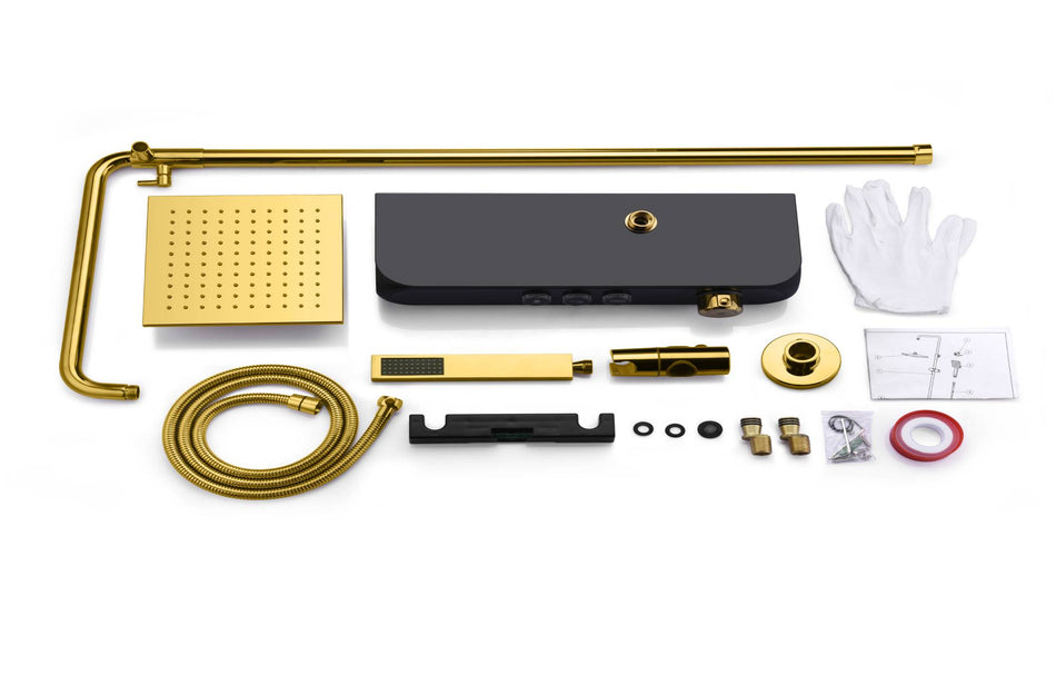 Thermostatic Digital Gold Rain Shower Faucet Wall Mounted Bathtub Shower Hand Shower Mixer