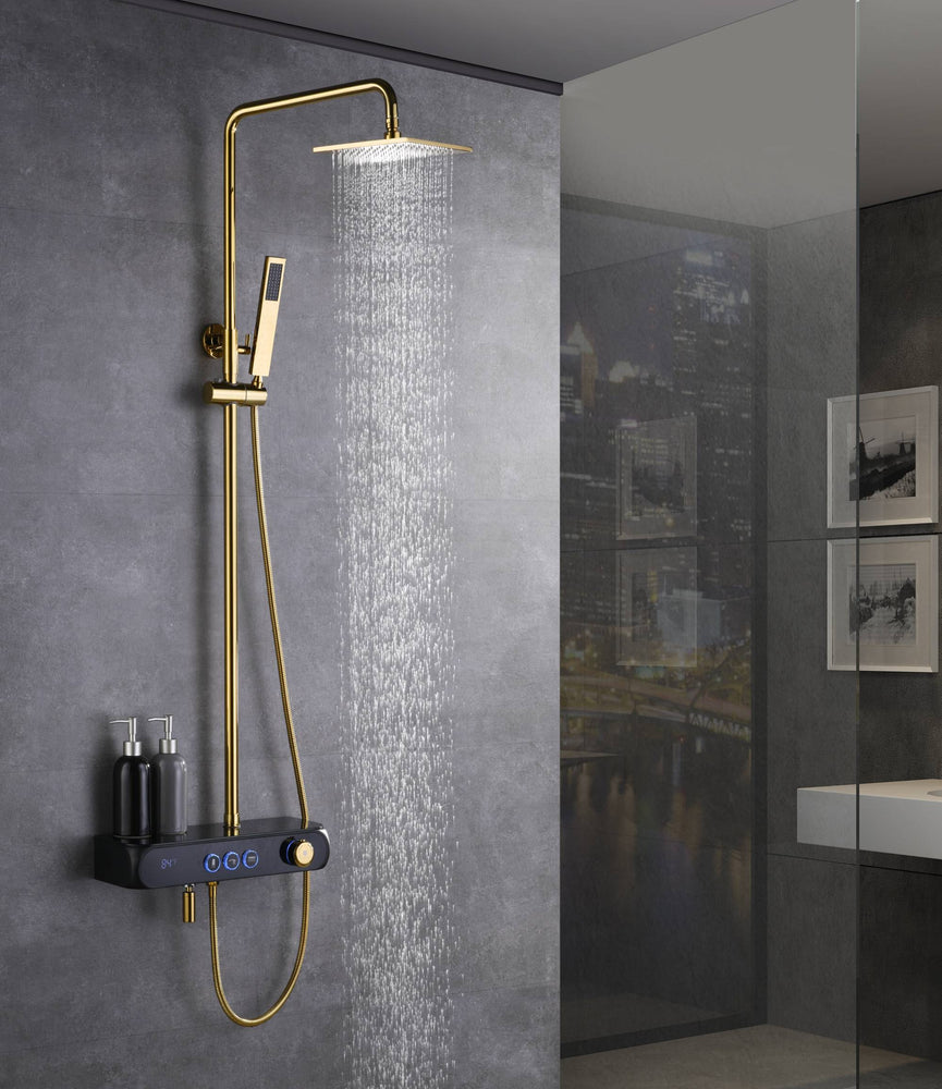 3 functions Thermostatic Digital display Gold exposed handle shower set with handle shower and tub spout