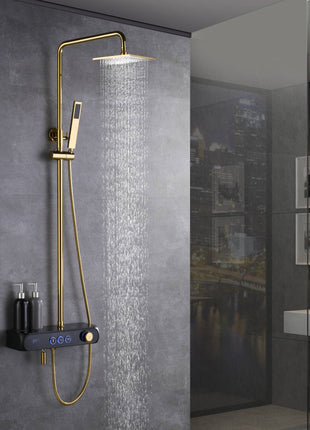 Thermostatic Digital Gold Rain Shower Faucet Wall Mounted Bathtub Shower Hand Shower Mixer
