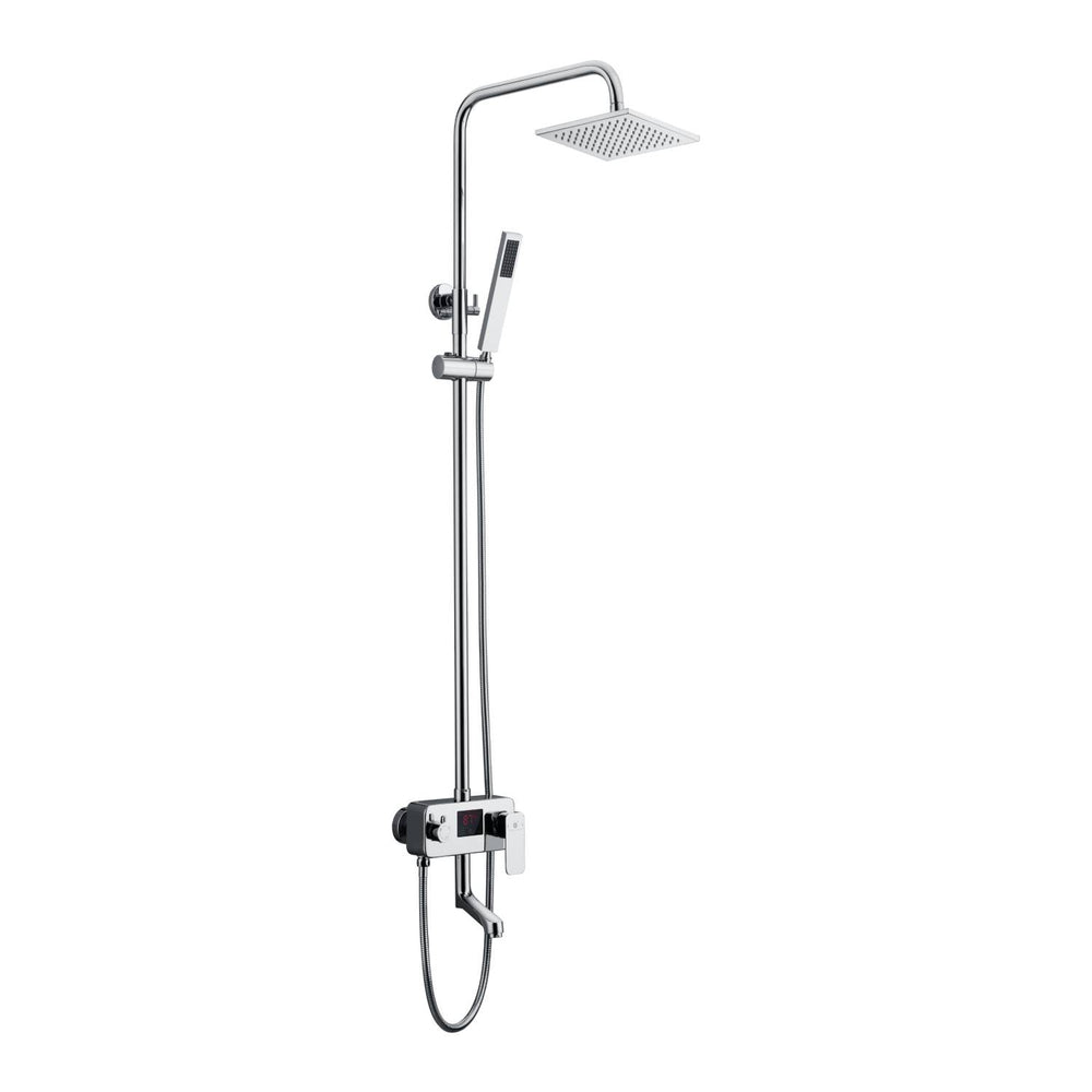 chrome 8 inch 3 LED light colors rain head 3 function digital display exposed handle shower set with tub spout and handle shower