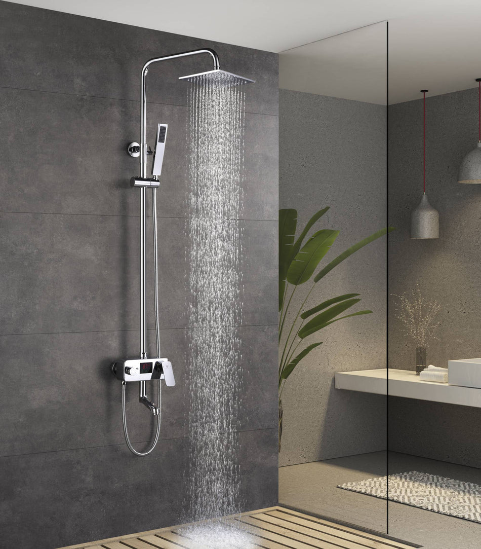 8 inch rain head 3 function digital display exposed handle shower set with tub spout and handle shower