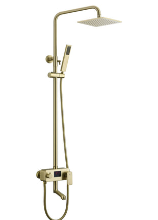 Brushed gold 8 inch  rain head 3 function digital display exposed handle shower set with tub spout and handle shower