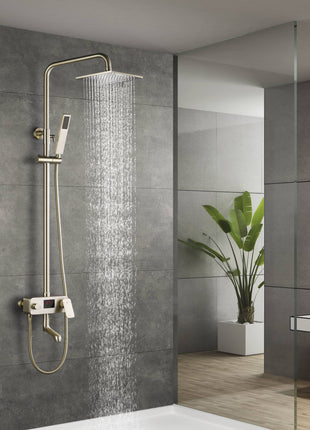 Brushed gold 8 inch  rain head 3 function digital display exposed handle shower set with tub spout and handle shower