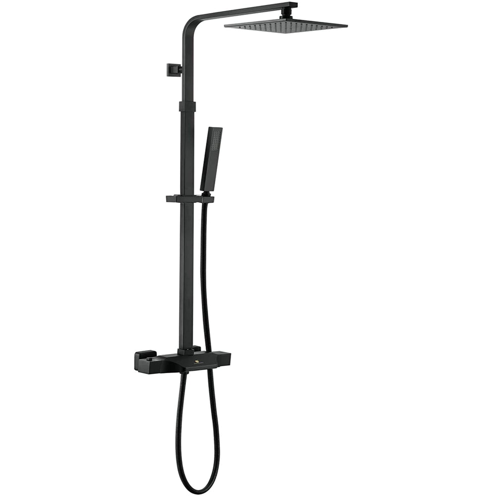 Matte Black 8 Inch Rainfall Shower Head 3 Way  Thermostatic exposed handle shower with tub faucet and handle shower