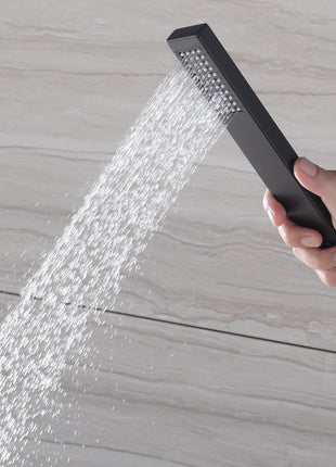 Ceiling mounted  12 inch LED or 16 inch LED shower head matte black 3 way thermostatic shower faucet with body jets and sliding bar