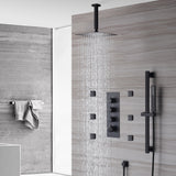 12 inch or 16 inch Ceiling mounted shower head matte black 3 way thermostatic shower faucet with body jets and sliding bar