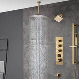 Brushed Gold rainfall shower head high pressure shower head 3 way digital display thermostatic valve shower heads systems each function work at the same time and separately