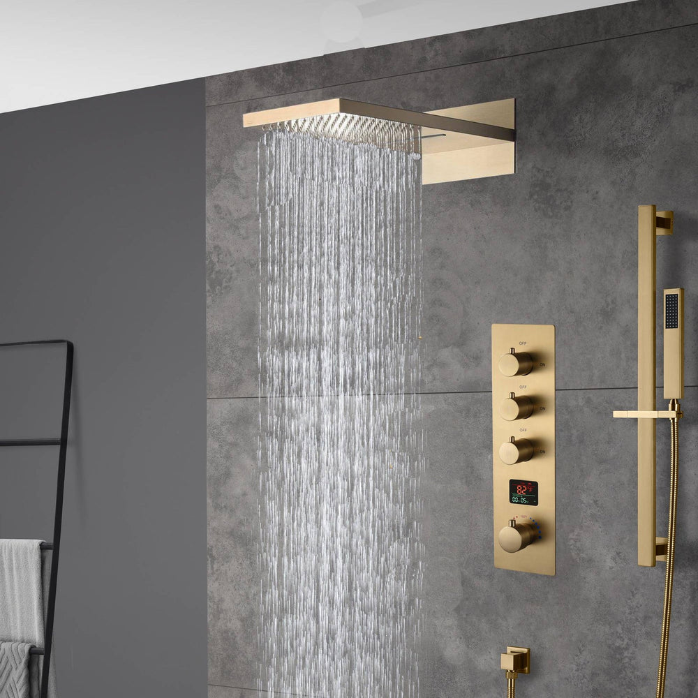 22inch Brushed gold 3 way Digital display Thermostatic Shower valve system that each function run all together and separately