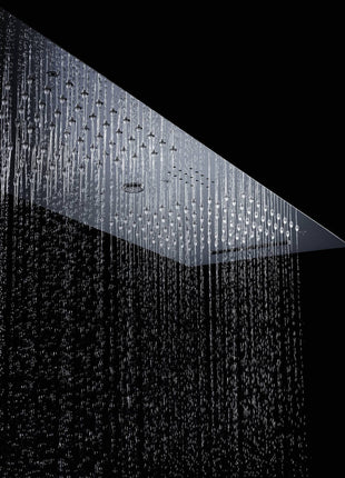 Chrome 36 Inch  Flushed Ceiling Mount Rainfall Waterfall Water Column 64 LED Light Bluetooth Music Shower Head 5 Way Thermostatic Shower Faucet Set with Body Jets and Touch Panel