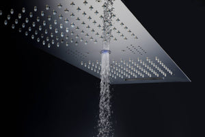 
                  
                    Matte Black 36 Inch  Flushed Ceiling Mount Rainfall Waterfall Water Column 64 LED Light Bluetooth Music Shower Head 5 Way Thermostatic Shower Faucet Set with Body Jets and Touch Panel
                  
                