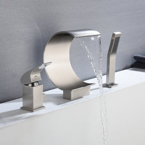 
                  
                    Brushed Nickel Bathtub Faucet Waterfall Mixer Faucet with Hand Shower Deck Mount
                  
                