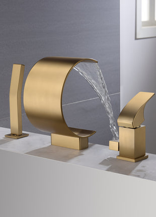 Brushed gold Bathtub Faucet Waterfall Mixer Faucet with Hand Shower Deck Mount