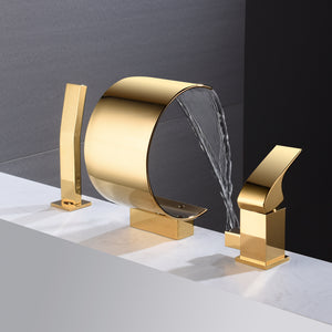 
                  
                    Polished gold Bathtub Faucet Waterfall Mixer Faucet with Hand Shower Deck Mount
                  
                