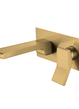Brushed Gold waterfall Wall mount single handles bathroom sink faucet with brass pop up overflow drain