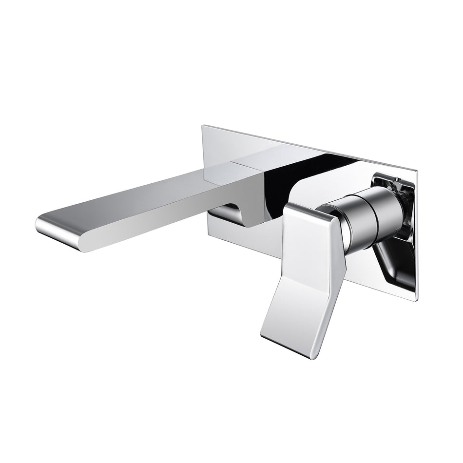 Chrome waterfall Wall mount Single handles bathroom sink faucet with brass pop up overflow drain