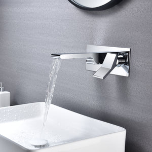 
                  
                    Chrome waterfall Wall mount Single handles bathroom sink faucet with brass pop up overflow drain
                  
                