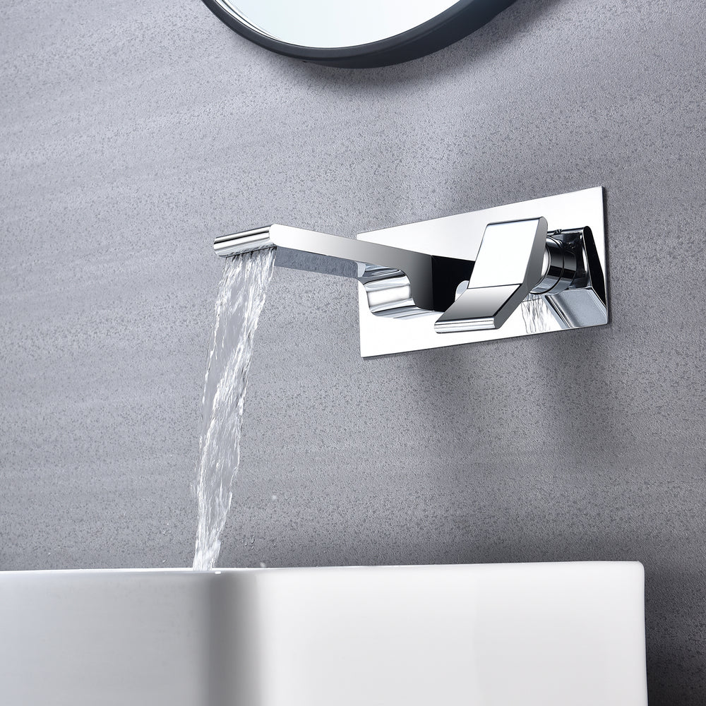 
                  
                    Chrome waterfall Wall mount Single handles bathroom sink faucet with brass pop up overflow drain
                  
                