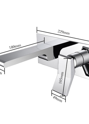 Chrome waterfall Wall mount Single handles bathroom sink faucet with brass pop up overflow drain