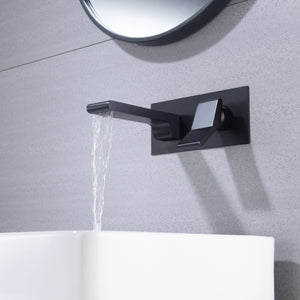 
                  
                    matte black waterfall wall mount single handle bathroom sink faucet with overflow brass pop up drain
                  
                