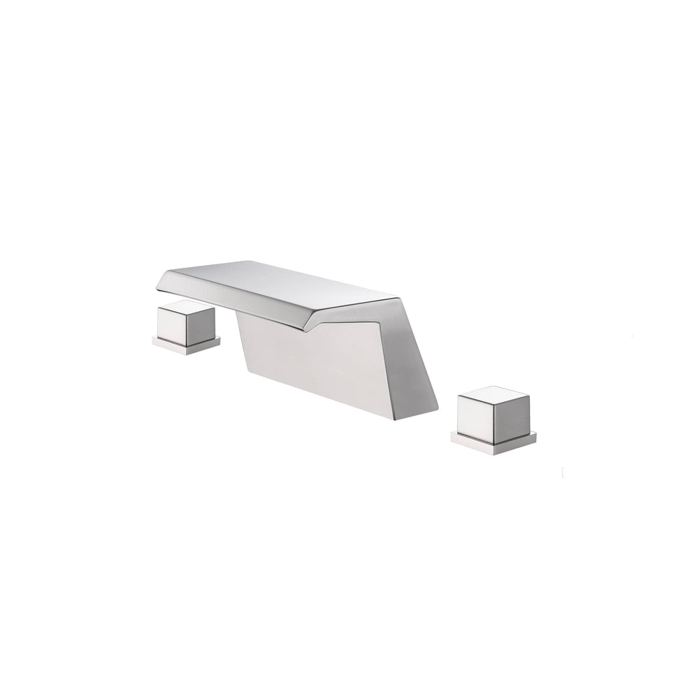 
                  
                    Brushed nickel waterfall tub faucet with hot and cold mixer.
                  
                