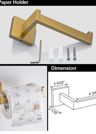 4 pieces square Brushed Gold Bathroom Hardware Set Towel Bar Towel Ring Toilet Paper Holder Robe Hook Tower Holder,Wall Mounted